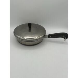 Revere Wear Stainless 14” Saute Fry Pan w/Domed Lid and Egg Poacher Copper B